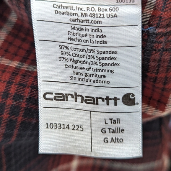 Carhartt Rugged Flex Hamilton Plaid Shirt for Men Size Large TALL Relaxed Fit - Picture 4 of 5